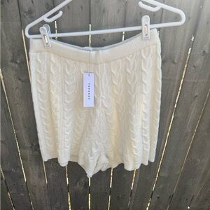 Topshop Cream Cable Knit High Waist Shorts